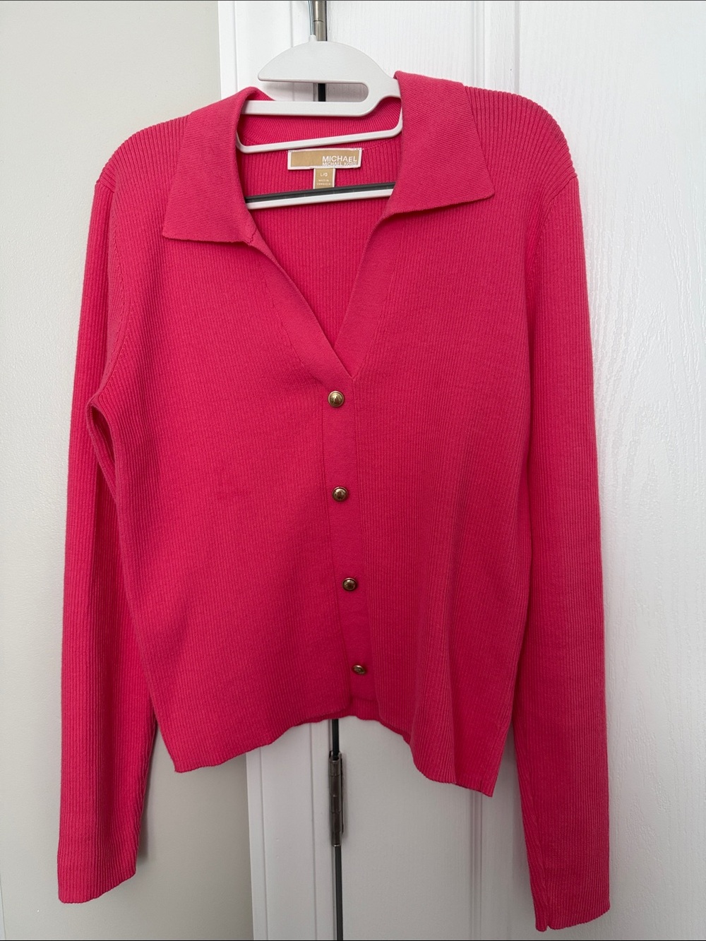 Michael Kors Hot Pink Ribbed Knit Button Cardigan